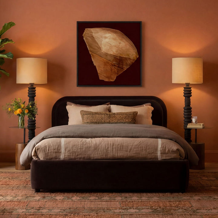 Aria Velvet and Boucle Bed, Queen · Chocolate Velvet, alternate lifestyle view 1