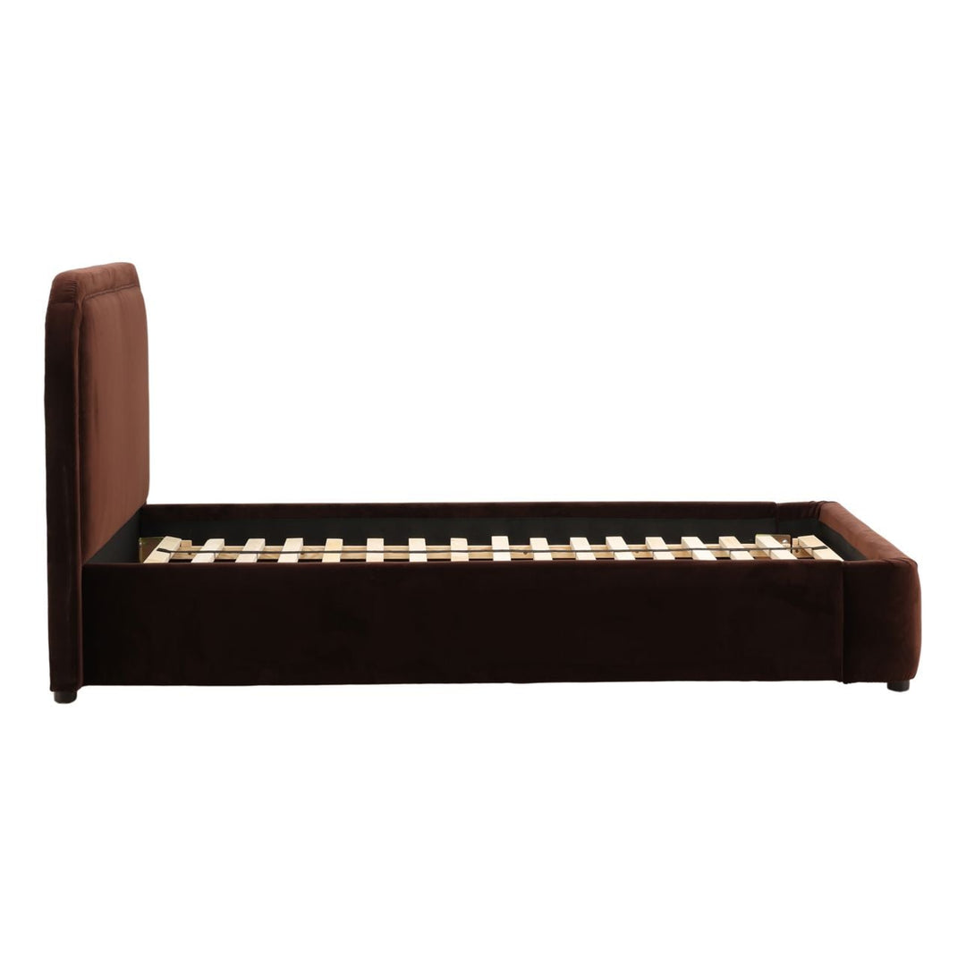 Aria Velvet and Boucle Bed, Queen · Chocolate Velvet, profile view