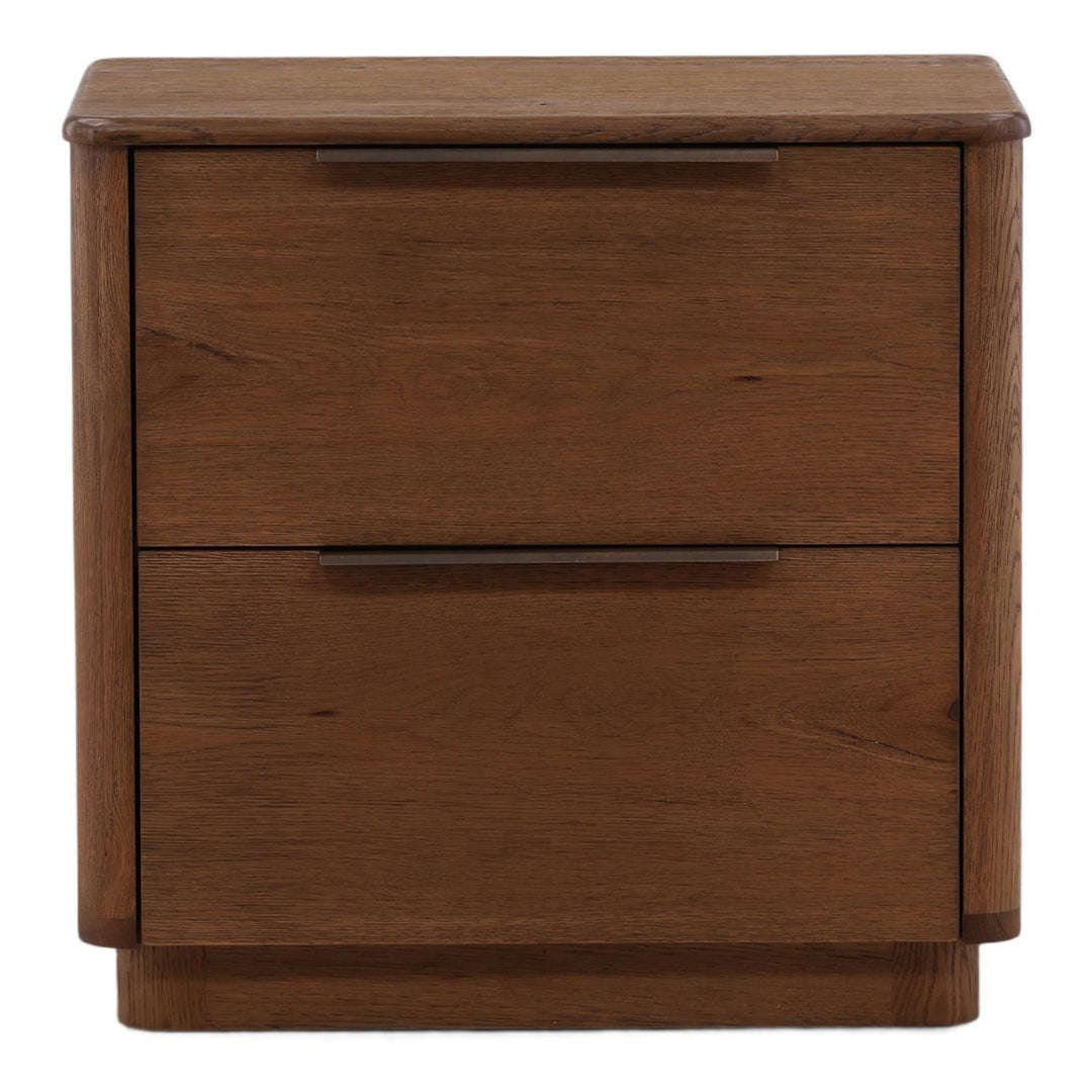 Flora Oak Veneer Nightstand, Brown, front view