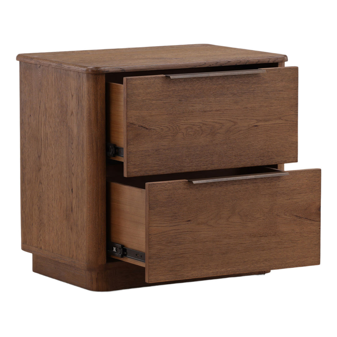 Flora Oak Veneer Nightstand, Brown, open door view