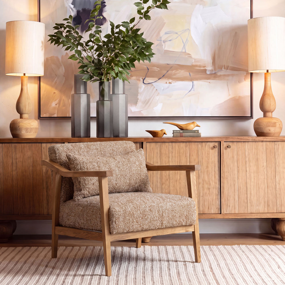 Bramwell Latte Boucle and Ash Lounge Chair, lifestyle view