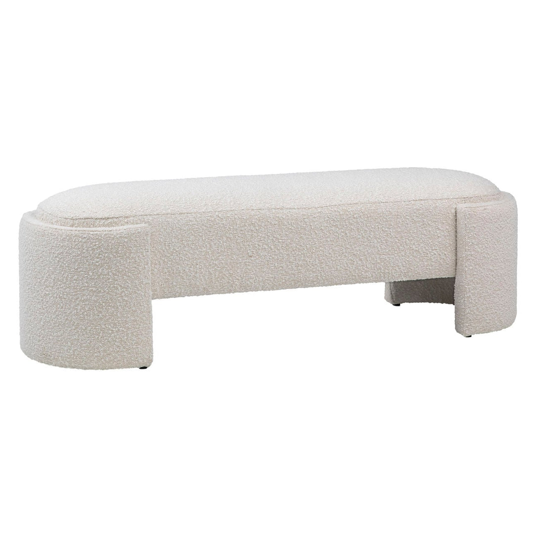 Cora Upholstered Bench, Off White, three-quarter studio view