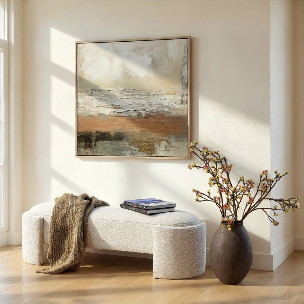 Cora Upholstered Bench, Off White, lifestyle view