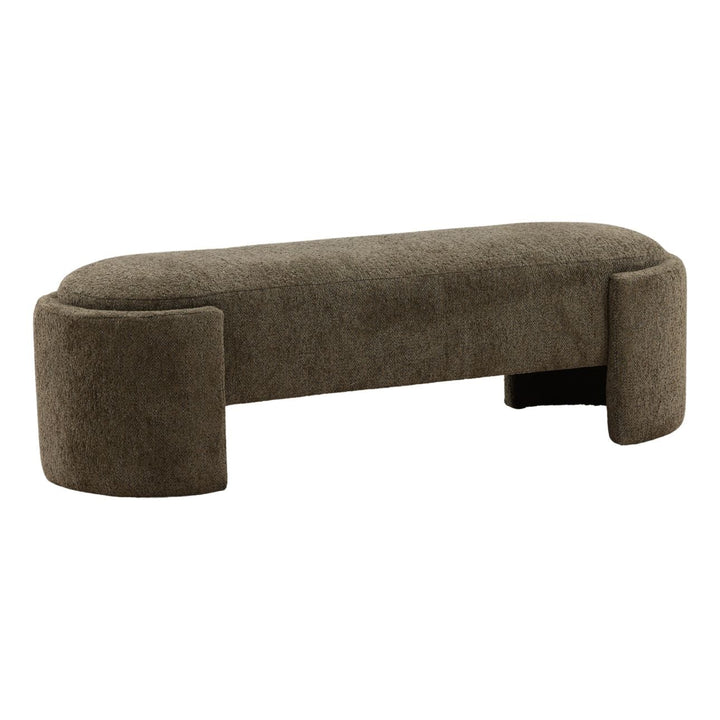 Cora Upholstered Bench, Green, three-quarter studio view