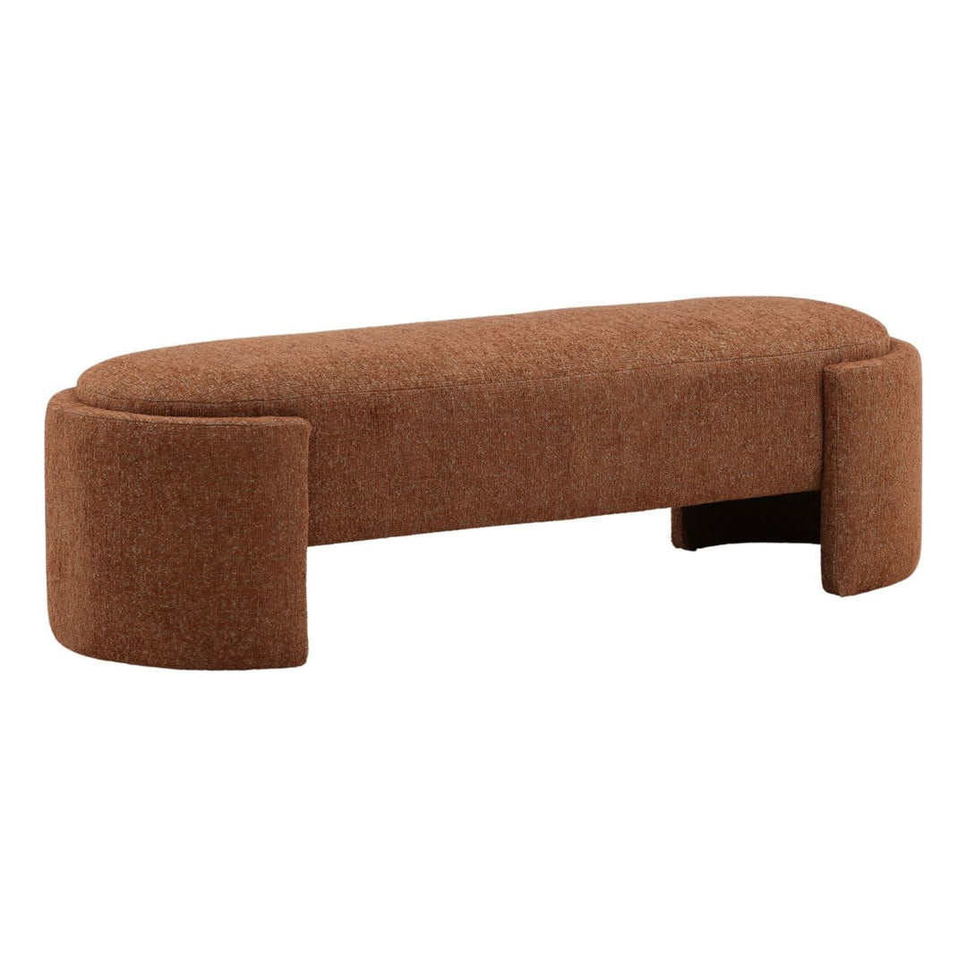 Cora Upholstered Bench, Rust, three-quarter studio view