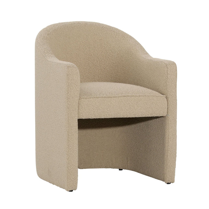 Thalia Boucle Dining Chair, Sand, three-quarter studio view