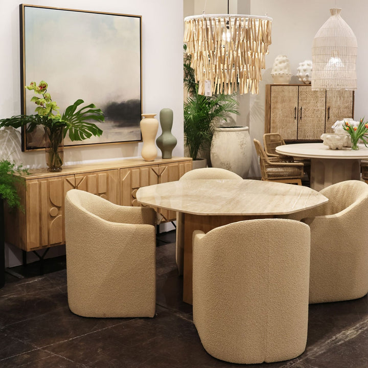Thalia Boucle Dining Chair, Sand, lifestyle view