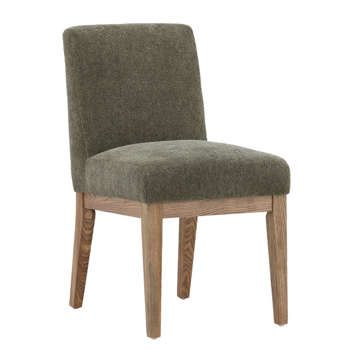 Weiland Upholstered Dining Chair, Charlotte Olive and Natural, three-quarter studio view