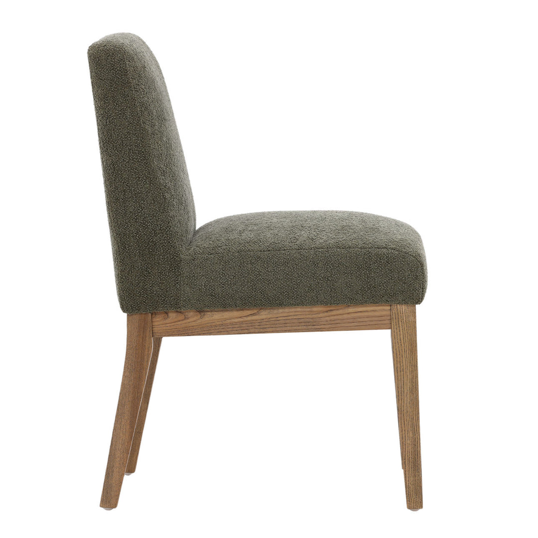 Weiland Upholstered Dining Chair, Charlotte Olive and Natural, profile view