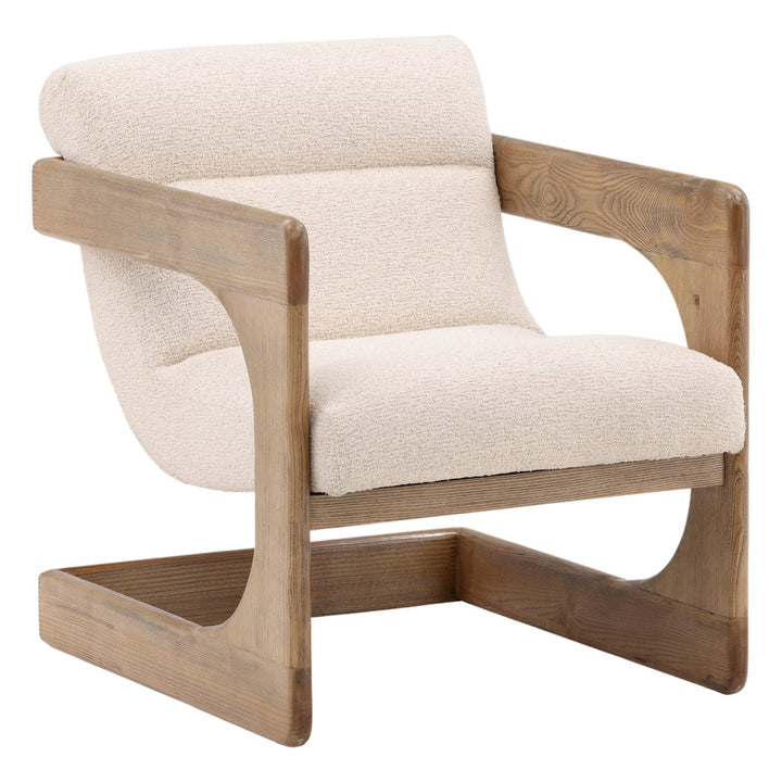 Briar Ash Wood Lounge Chair, Cream, three-quarter studio view