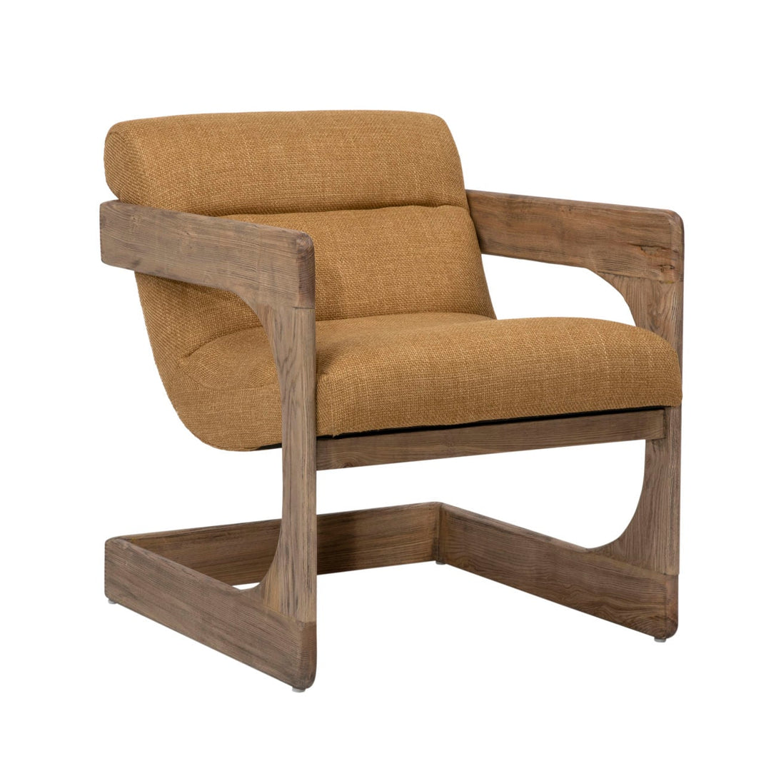 Briar Ash Wood Lounge Chair, Mustard, three-quarter studio view