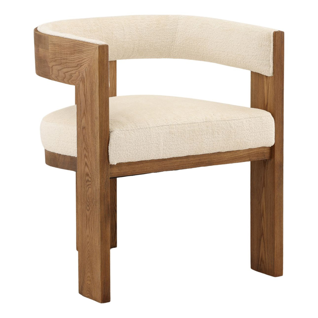 Nadine Chenille and Ash Dining Chair, Cream and Natural, three-quarter studio view