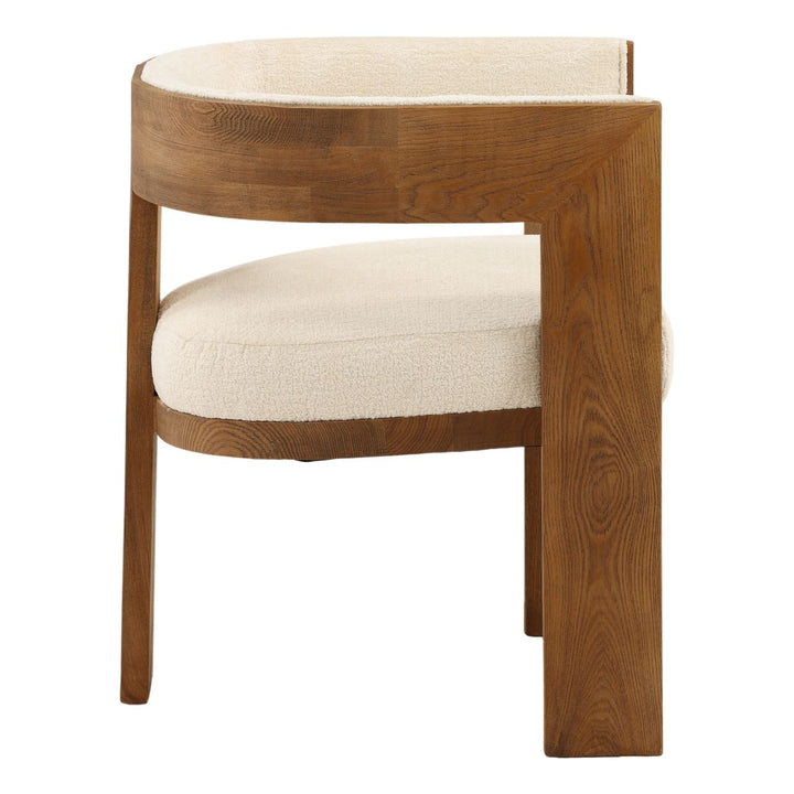 Nadine Chenille and Ash Dining Chair, Cream and Natural, profile view
