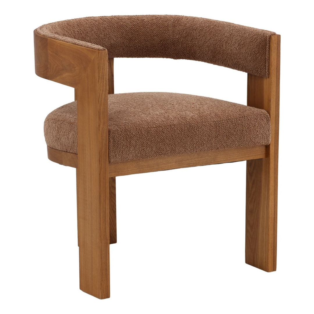 Nadine Chenille and Ash Dining Chair, Latte and Natural, three-quarter studio view