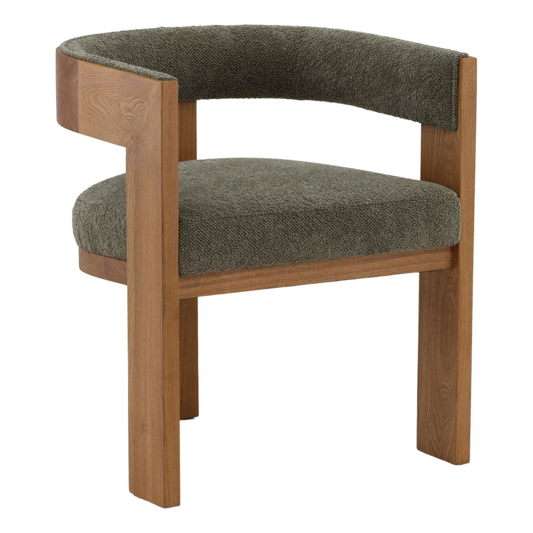 Nadine Chenille and Ash Dining Chair, Olive and Natural, three-quarter studio view