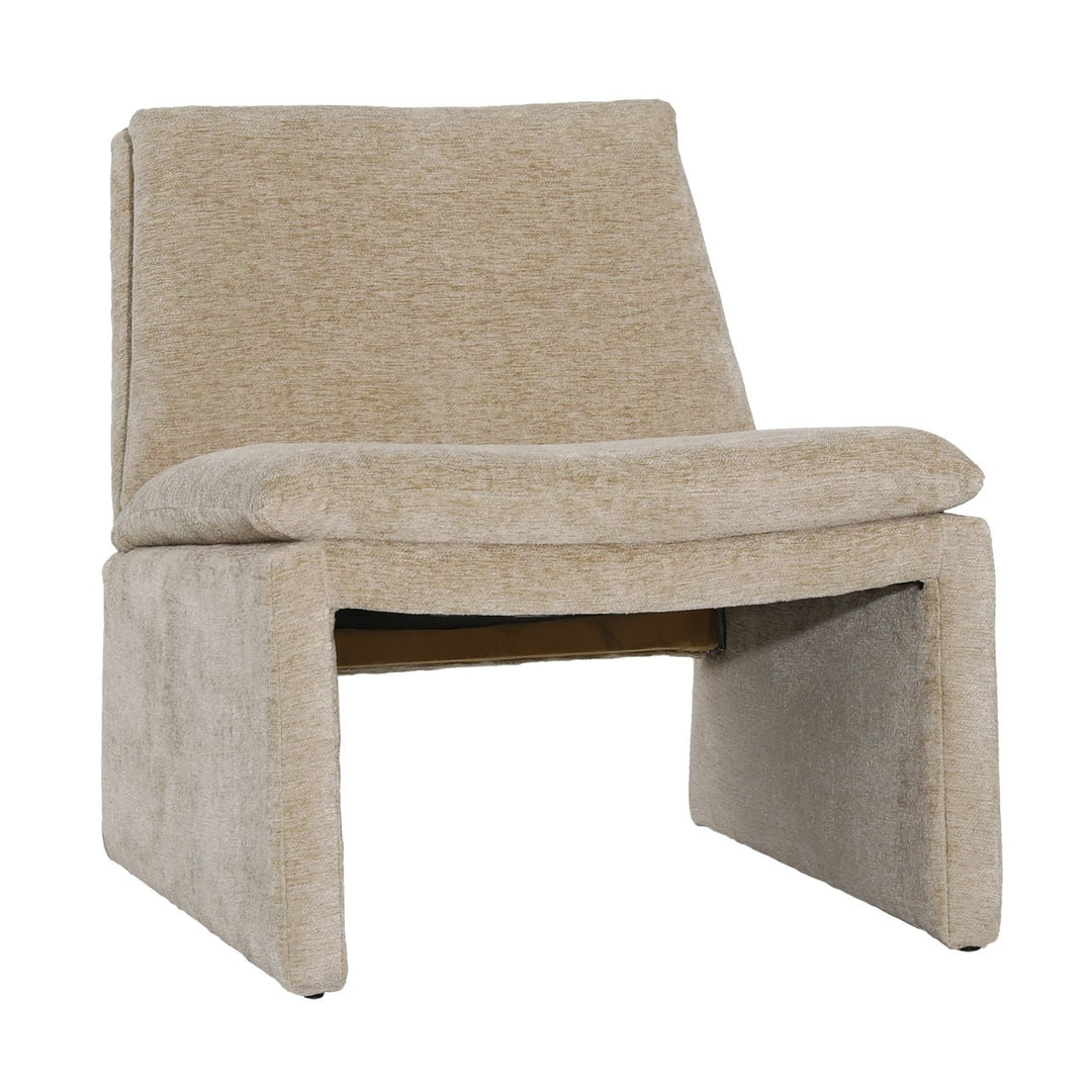 Giselle Sand Upholstered Pine Lounge Chair, three-quarter studio view
