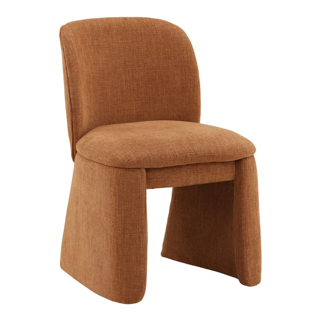 Kieran Upholstered Dining Chair, Topanga Terracotta Basketweave, three-quarter studio view