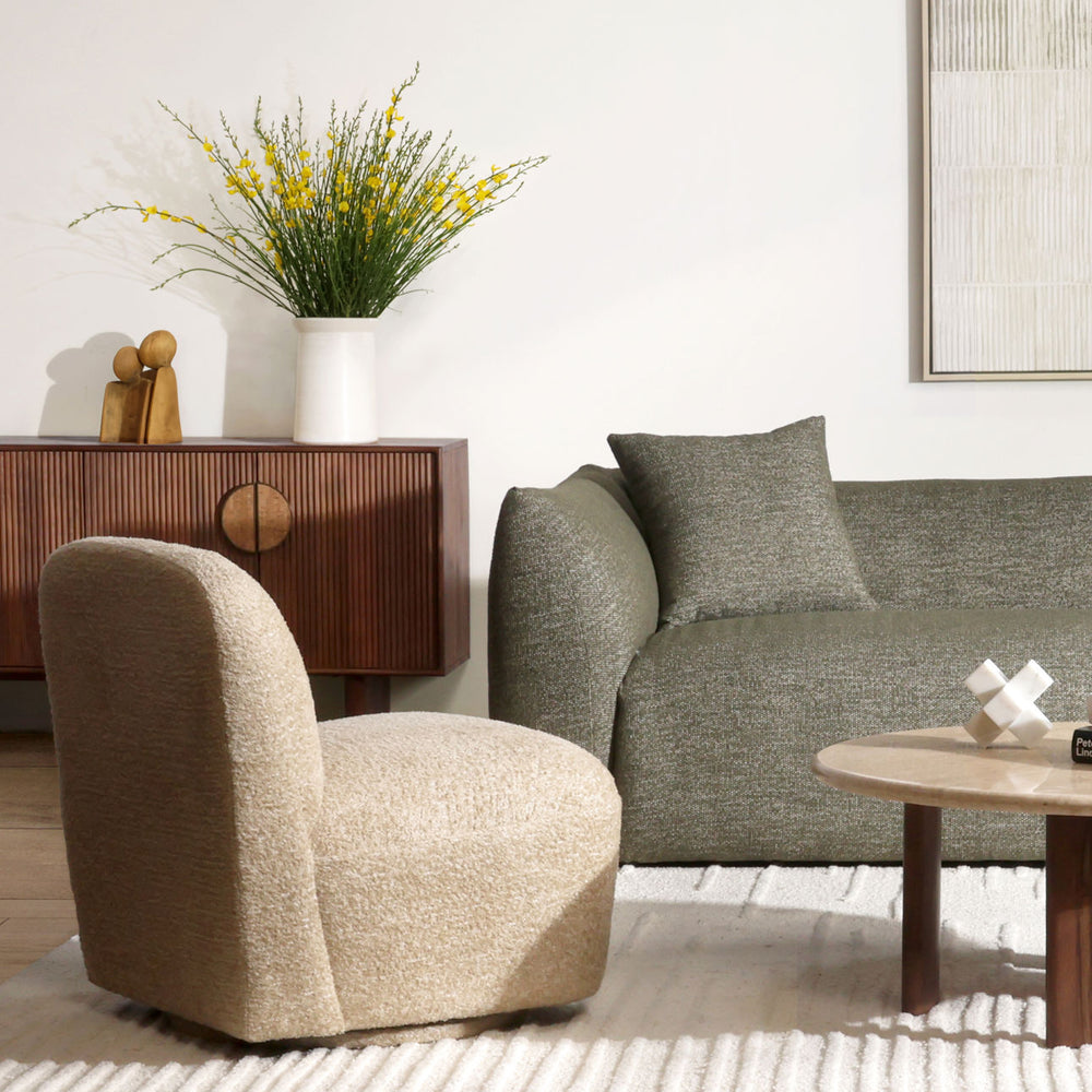 Darven Sand Upholstered Swivel Chair, lifestyle view