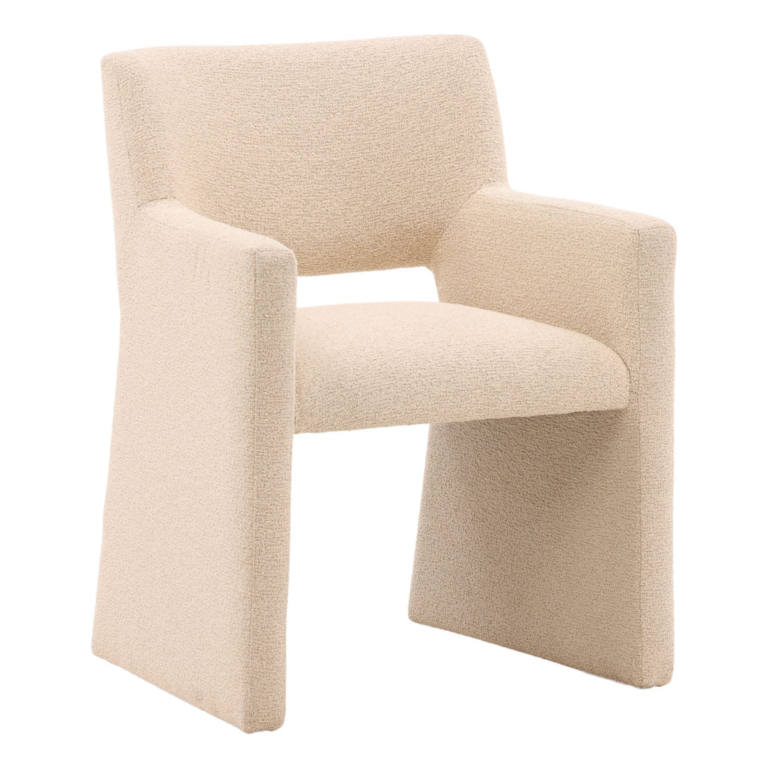 Larsen Sand Boucle Dining Chair, three-quarter studio view