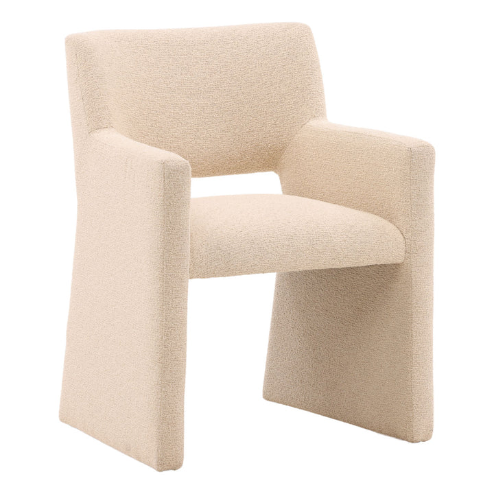 Larsen Sand Boucle Dining Chair, three-quarter studio view