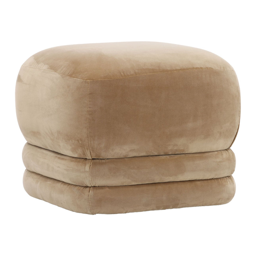 Maia Velvet Ottoman, three-quarter studio view