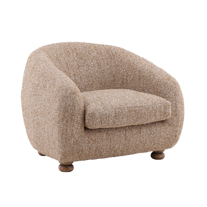 Pegelle Latte Boucle Wood Frame Lounge Chair, three-quarter studio view