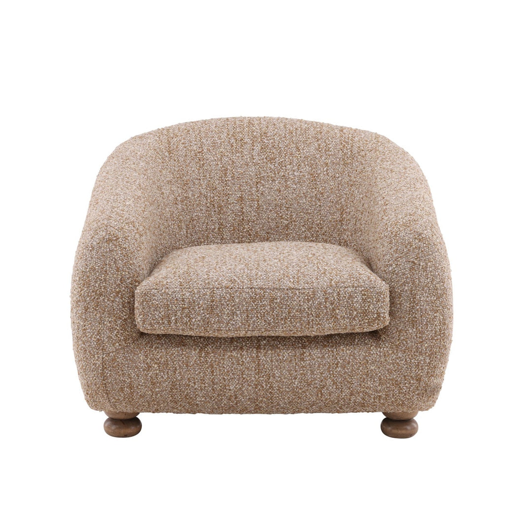 Pegelle Latte Boucle Wood Frame Lounge Chair, front view