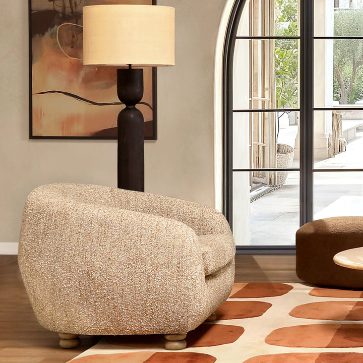Pegelle Latte Boucle Wood Frame Lounge Chair, lifestyle view