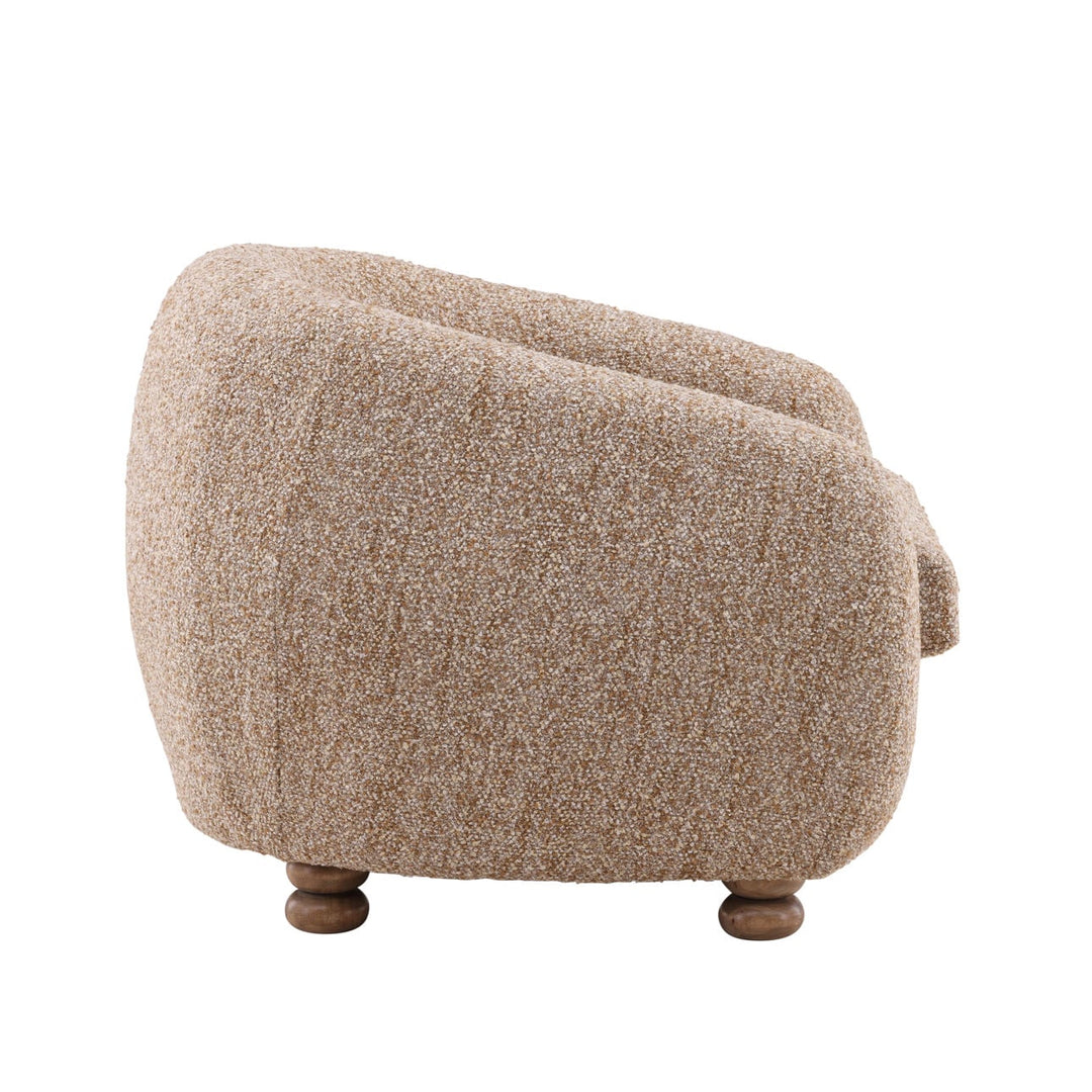 Pegelle Latte Boucle Wood Frame Lounge Chair, profile view