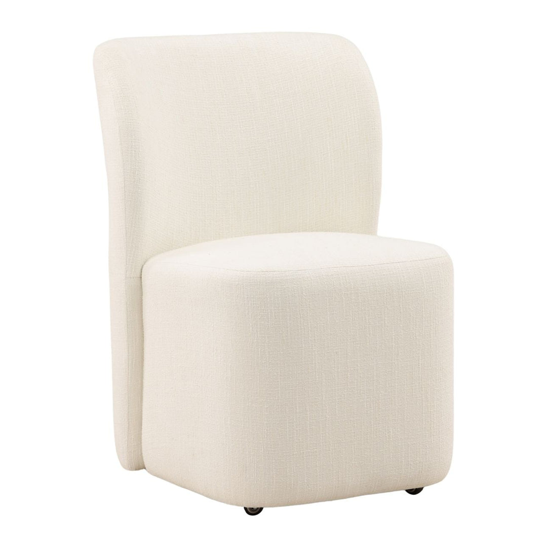 Saira Upholstered Dining Chair, Field Cream Tweed, three-quarter studio view