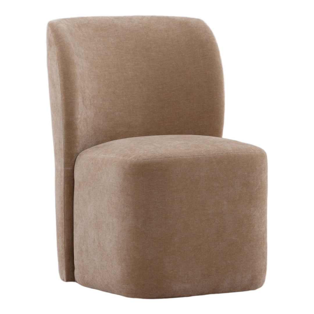 Saira Upholstered Dining Chair, Sand Velvet, three-quarter studio view