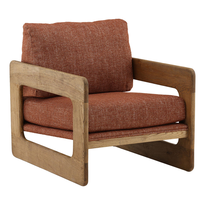 Malina Upholstered Ash Lounge Chair, Brown, three-quarter studio view