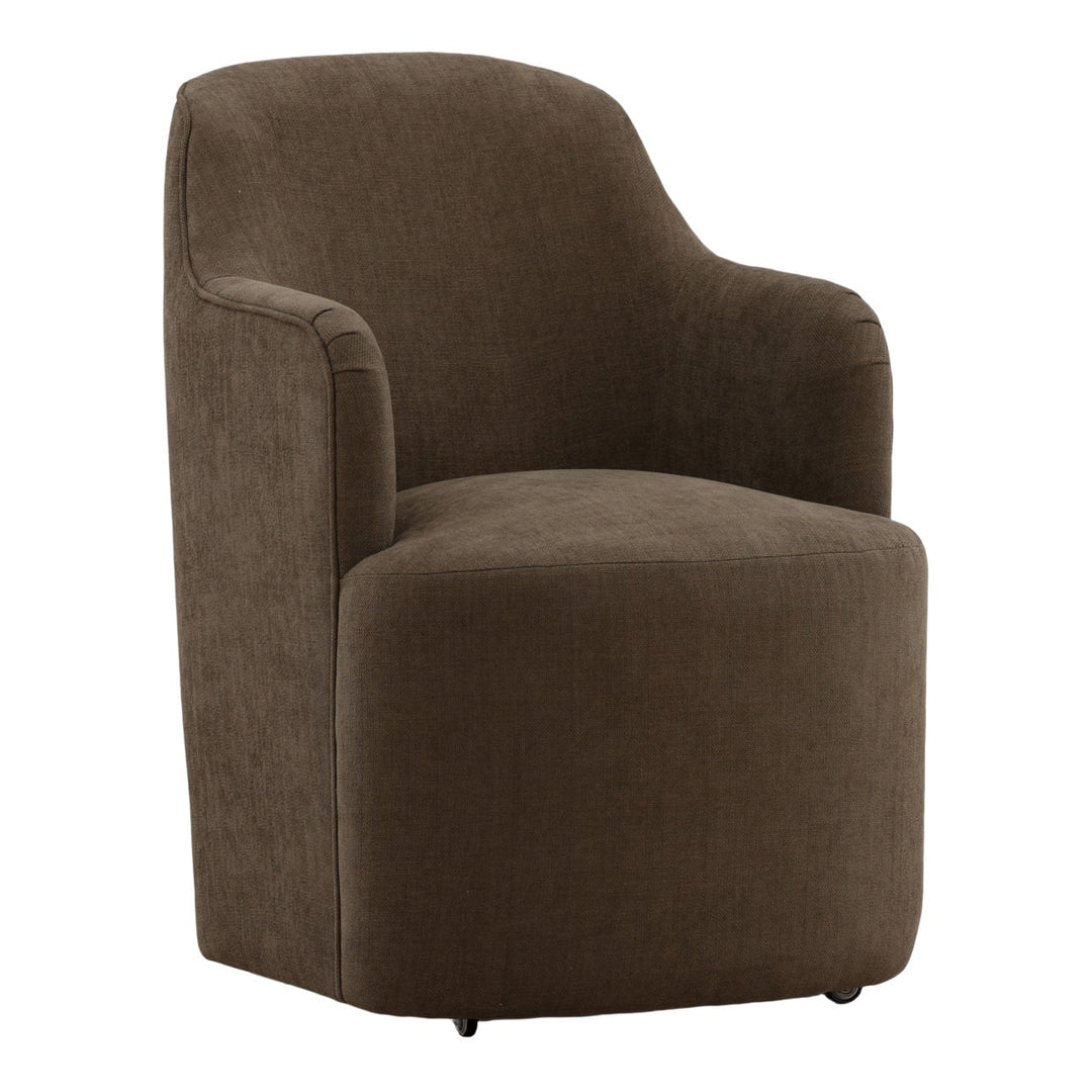 London Performance Fabric Dining Chair, Green Velvet, three-quarter studio view
