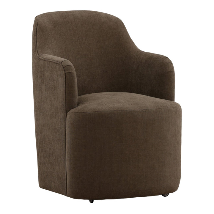 London Performance Fabric Dining Chair, Green Velvet, three-quarter studio view