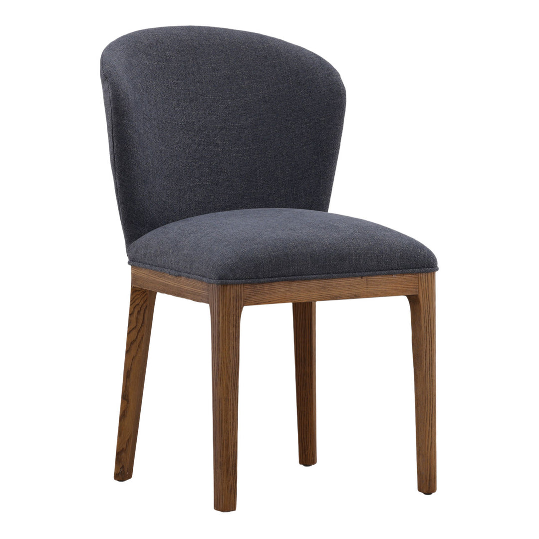 Kailin Upholstered Ash Dining Chair, Dark Blue Woven, three-quarter studio view