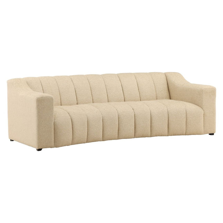 Mitren Upholstered Sofa, Sand, three-quarter studio view