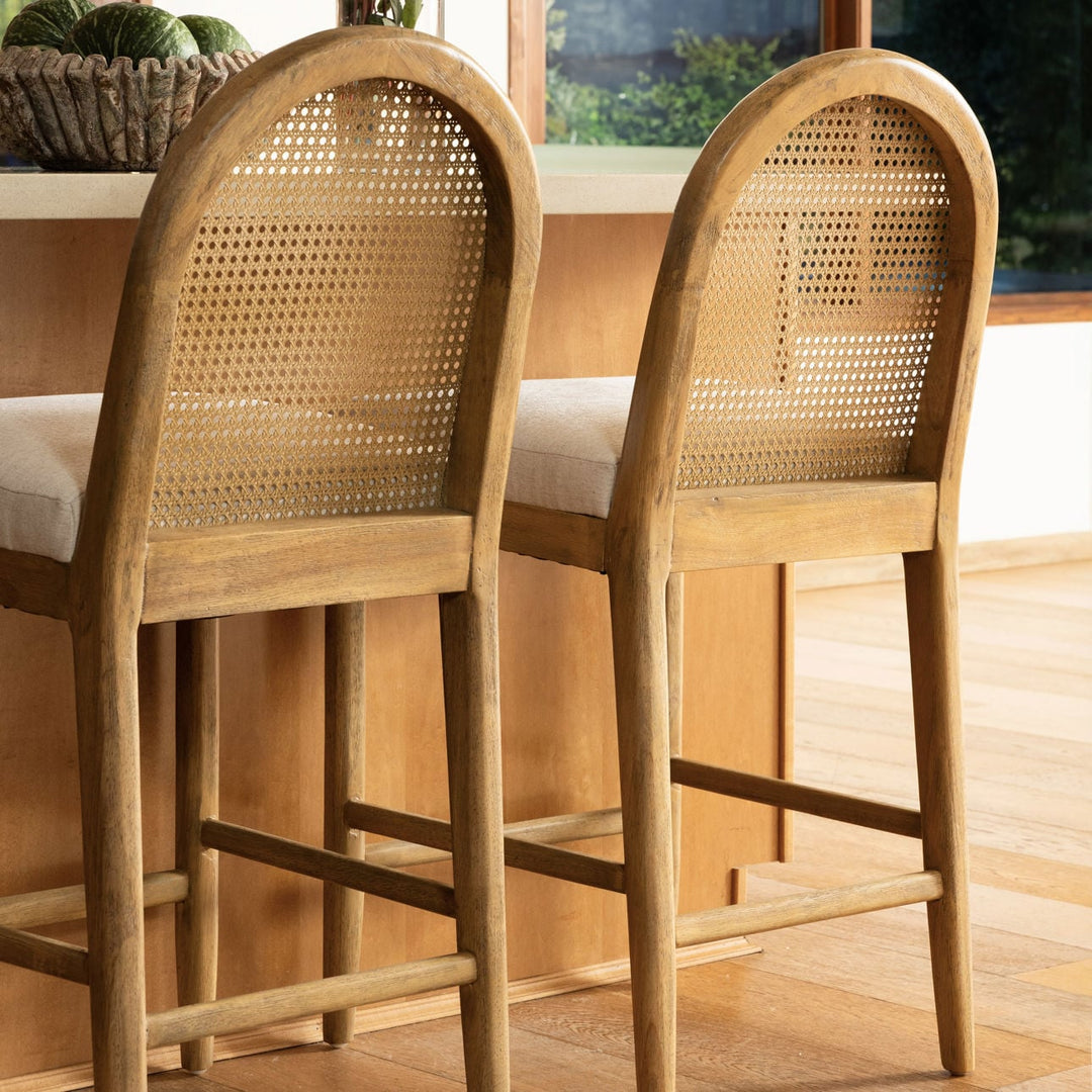 Thoren Oatmeal Cane Counter Stool, lifestyle view