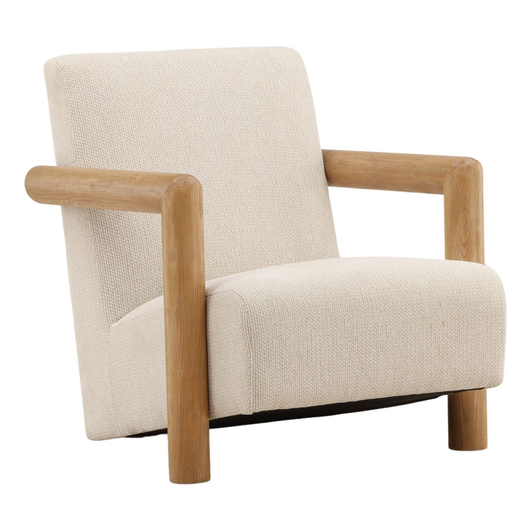 Gabrielle Cream Chenille and Ash Lounge Chair, three-quarter studio view