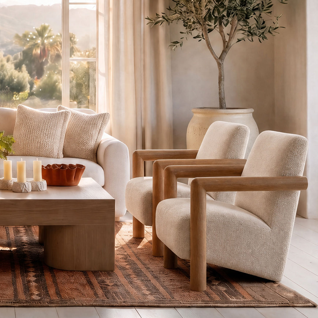 Gabrielle Cream Chenille and Ash Lounge Chair, alternate lifestyle view 1