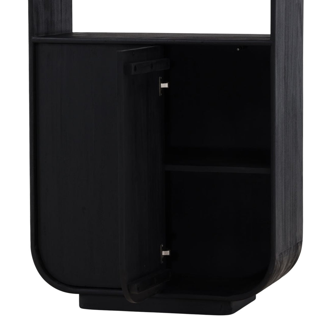 Inez Black Mindi Wood Bookcase, detail 2 view