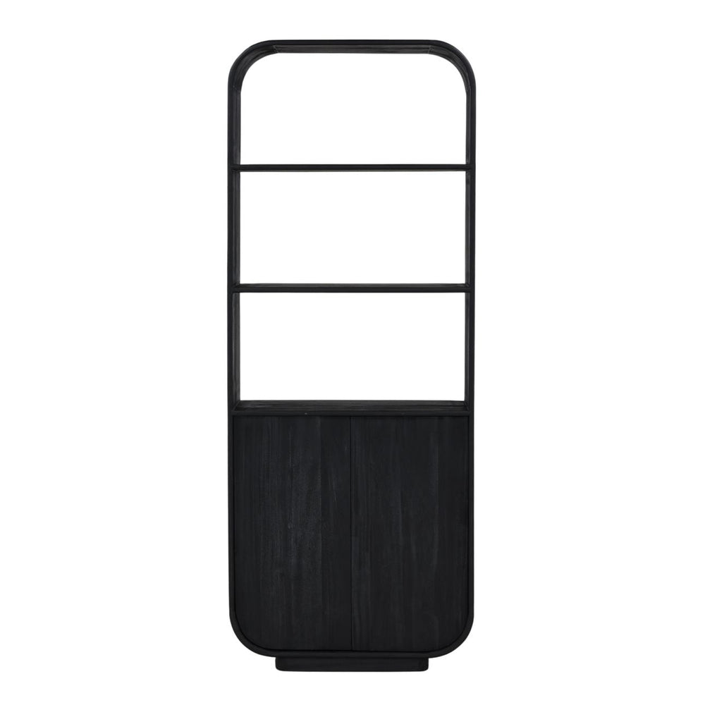 Inez Black Mindi Wood Bookcase, front view