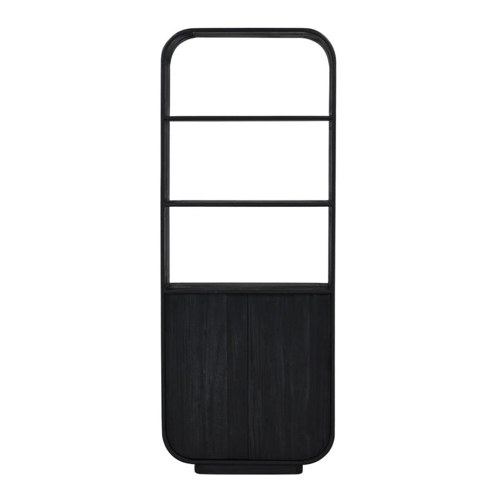 Inez Black Mindi Wood Bookcase, front view
