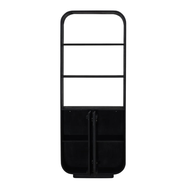 Inez Black Mindi Wood Bookcase, open door view