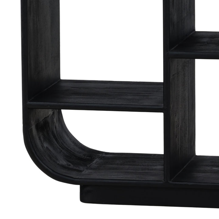 Vivian Black Mindi Wood Bookcase, detail 2 view