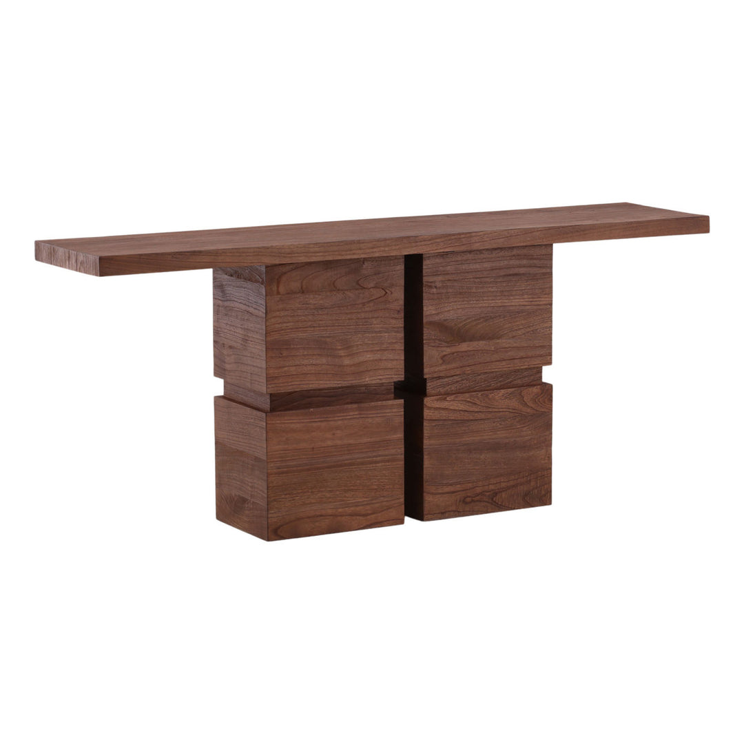 Jenna Mindi Wood Console Table, three-quarter studio view
