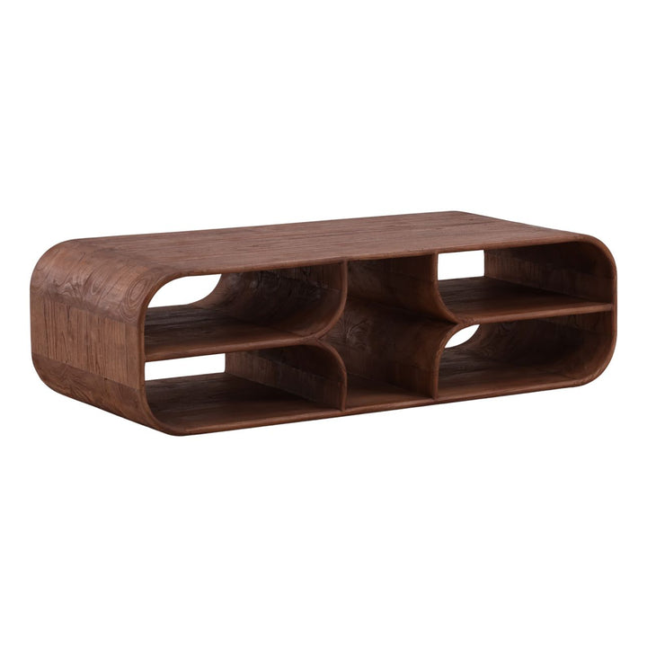 Gaia Mindi Wood Coffee Table, Brown, three-quarter studio view