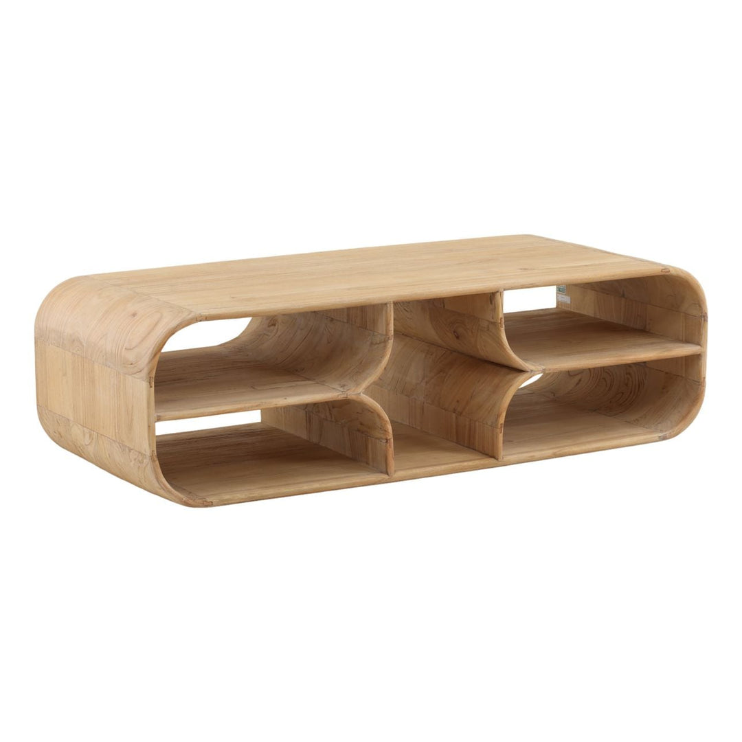 Gaia Mindi Wood Coffee Table, Light Natural, three-quarter studio view