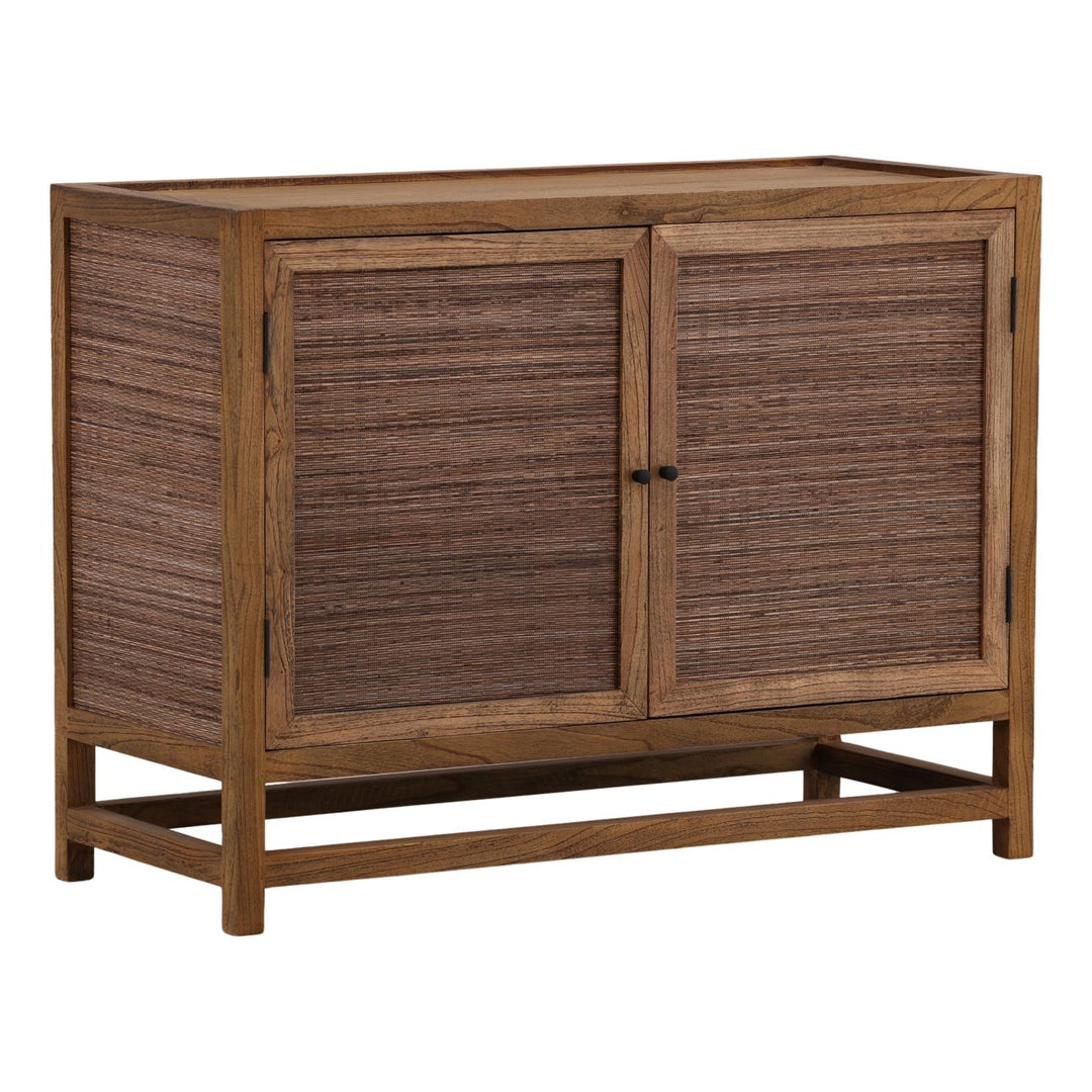 Lucia Mindi Wood and Rattan Sideboard, Two Door, three-quarter studio view