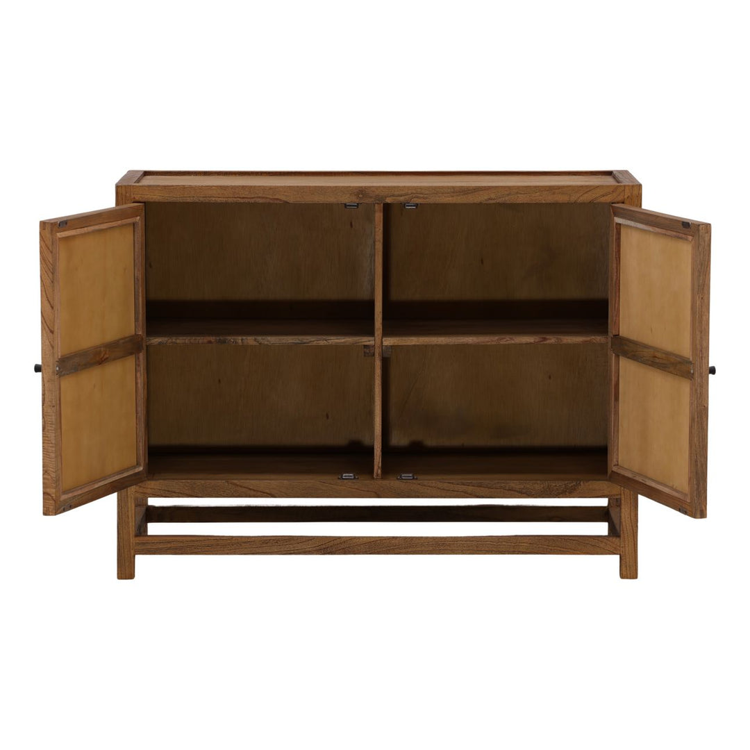 Lucia Mindi Wood and Rattan Sideboard, Two Door, open door view