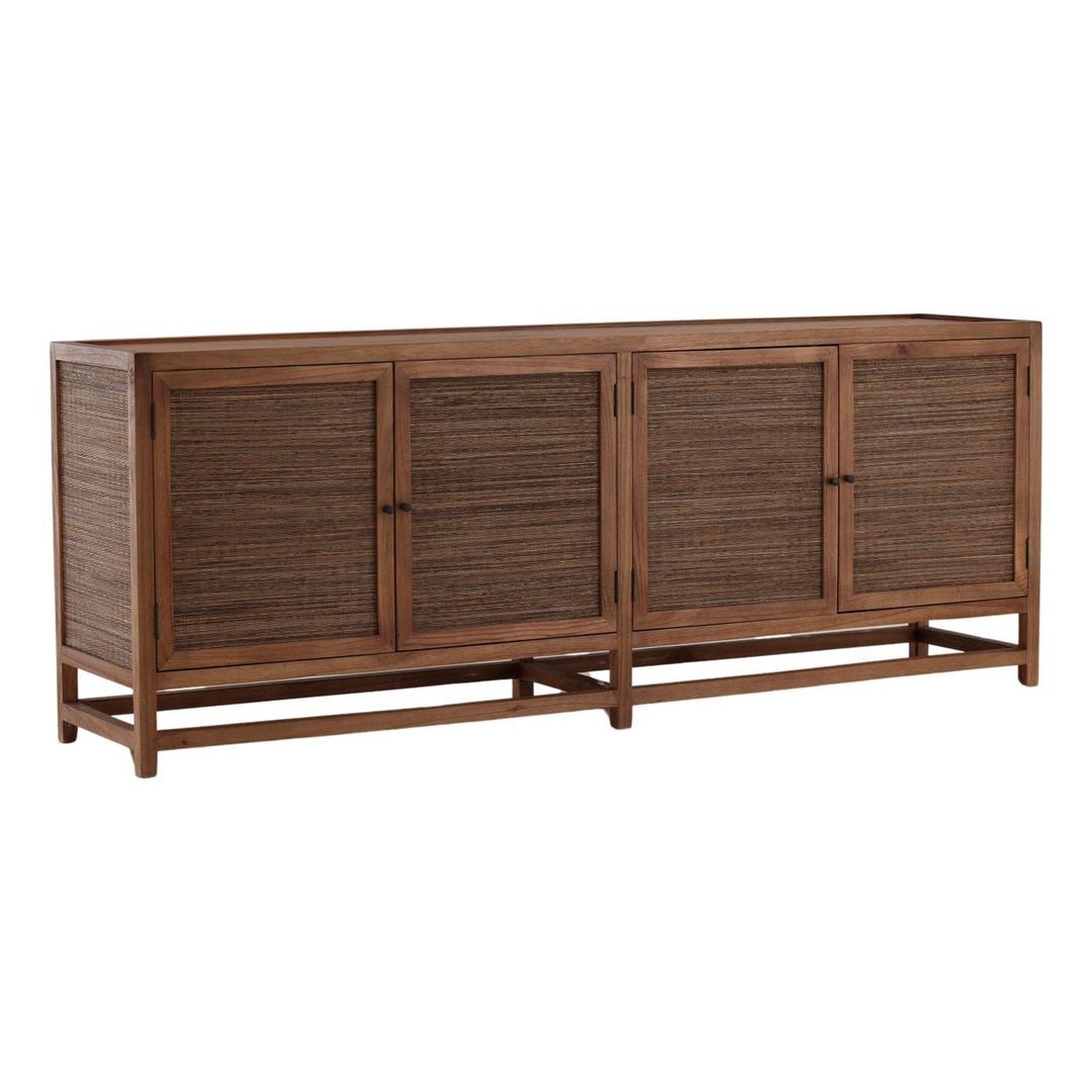 Lucia Mindi Wood and Rattan Sideboard, Four Door, three-quarter studio view